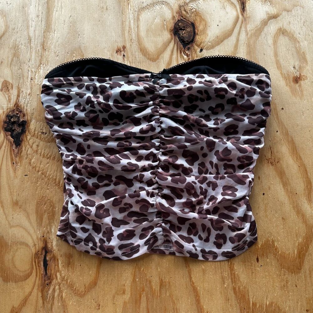 Cheetah Print Ruched Mesh Tube Top - Size M